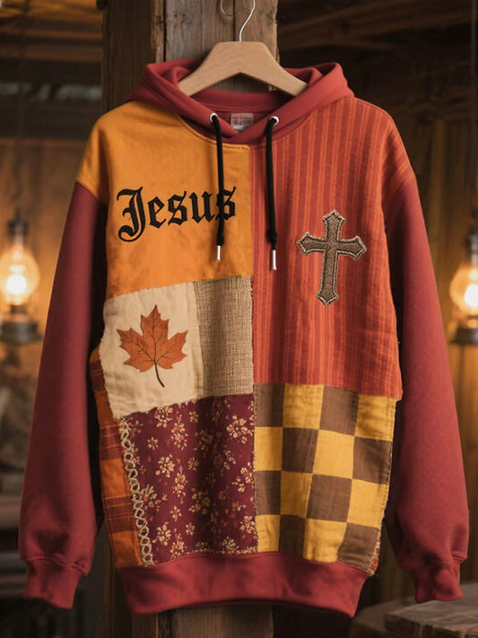 Women's Faith Cross Autumn Maple Leaf Art  Sweatshirt