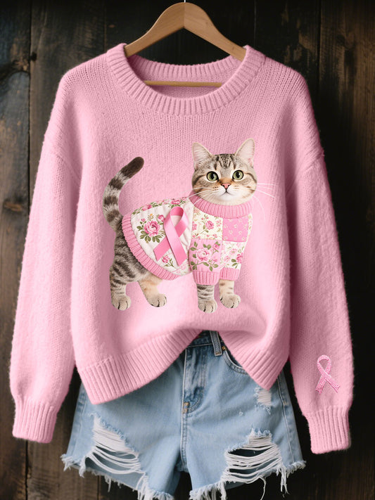 Women's Breast Cancer Awareness Pink Ribbon Print Casual Top