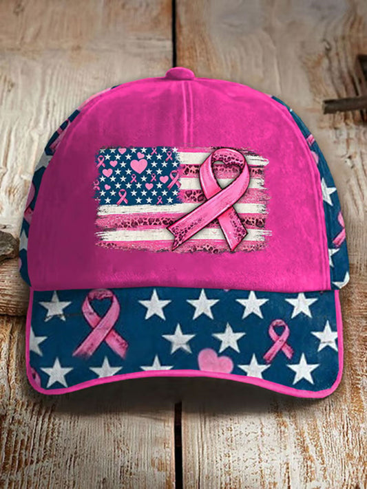 Breast Cancer Awareness Pink Ribbon Print Casual Unisex Hat