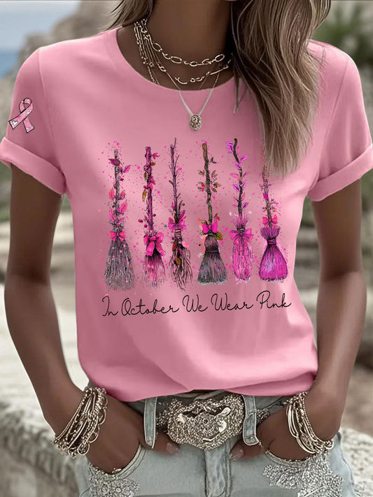 Women's Breast Cancer Awareness In October We Wear Pink Print Casual T-Shirt