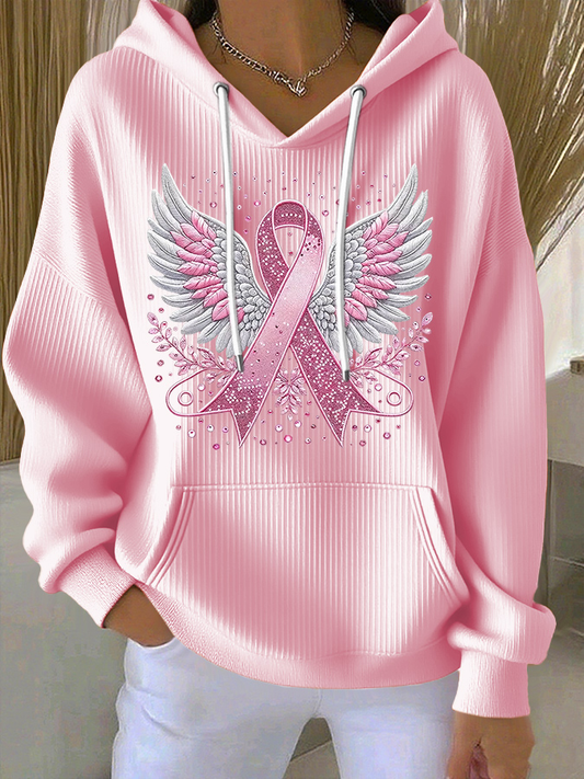 Women's Breast Cancer Awareness Floral Art Hooded Sweatshirt