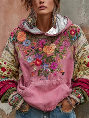 Women's Breast Cancer Awareness Floral Art Hooded Sweatshirt