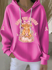 Women's Breast Cancer Awareness Pink Ribbon Print Casual Hoodie