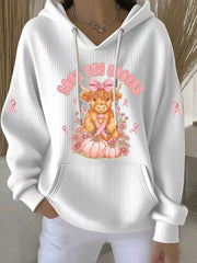 Women's Breast Cancer Awareness Pink Ribbon Print Casual Hoodie