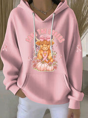 Women's Breast Cancer Awareness Pink Ribbon Print Casual Hoodie