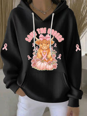 Women's Breast Cancer Awareness Pink Ribbon Print Casual Hoodie