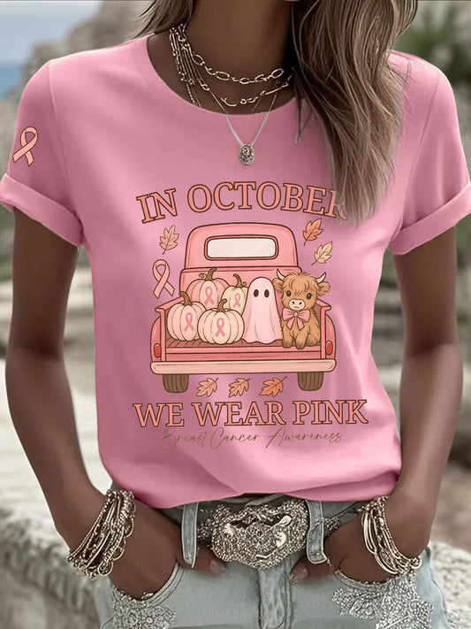 Women's In October We Wear Pink Printed Casual T-shirt