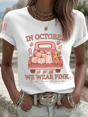 Women's In October We Wear Pink Printed Casual T-shirt