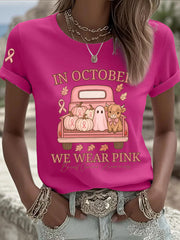 Women's In October We Wear Pink Printed Casual T-shirt