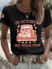 Women's In October We Wear Pink Printed Casual T-shirt