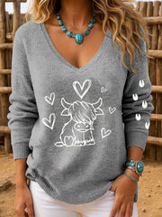 Women's Western Vintage Cow Print Long Sleeve Top