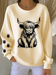 Women's West Highland Cow Print Crew Neck Long Sleeve Sweats