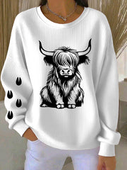 Women's West Highland Cow Print Crew Neck Long Sleeve Sweats