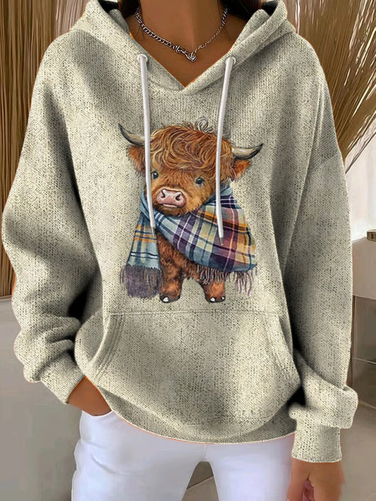 Women's Highland Cow Casual Hooded Sweatshirt