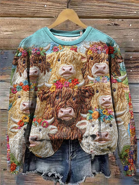 Women's Highland Cow Art Print Sweatshirt