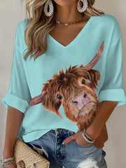 Women's Highland Cow Printed  Waffle T-shirt