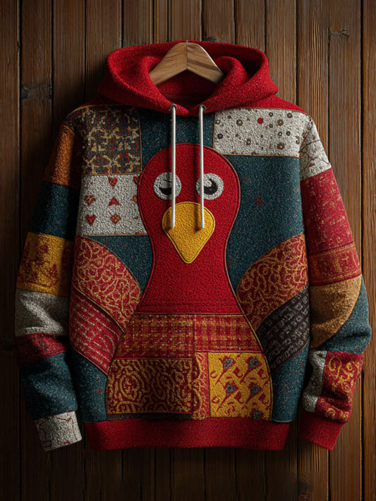 Vintage Thanksgiving Turkey Patchwork Print Art Casual Hoodie