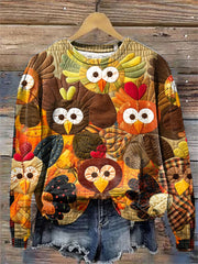Women's Thanksgiving Funny Turkey Print Sweatshirt