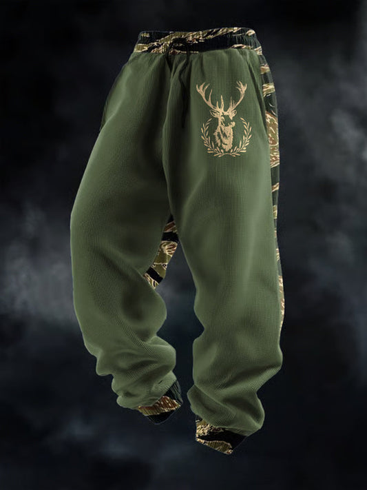 Men's Retro Western Deer Head Leopard Print Casual Pants
