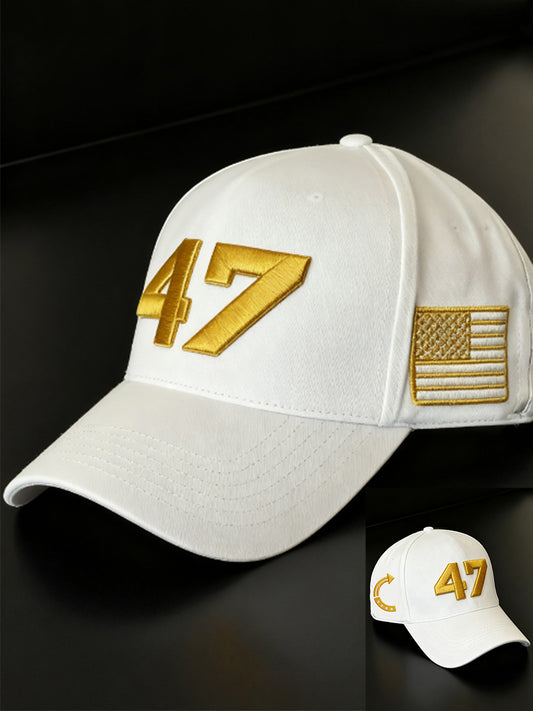Unisex Limited Edition Charlie Kirk White Hat Gold 47 Turning Point American Trump Souvenir Hat