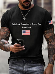 Men's Faith & Freedom Pray For America Printed Casual T-shirt