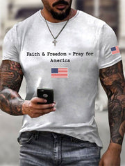 Men's Faith & Freedom Pray For America Printed Casual T-shirt