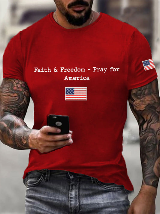 Men's Faith & Freedom Pray For America Printed Casual T-shirt