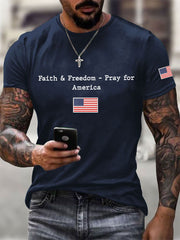 Men's Faith & Freedom Pray For America Printed Casual T-shirt