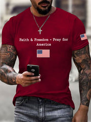 Men's Faith & Freedom Pray For America Printed Casual T-shirt