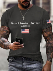 Men's Faith & Freedom Pray For America Printed Casual T-shirt