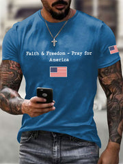 Men's Faith & Freedom Pray For America Printed Casual T-shirt