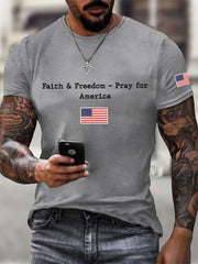 Men's Faith & Freedom Pray For America Printed Casual T-shirt