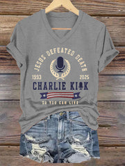 Women's Jesus Defeated Death So You Can Live R.I.P Charlie Kirk Tee