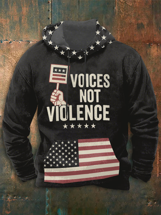 Men's Voices Not Violence Printed Long Sleeve Hoodie