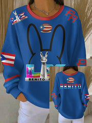 Women's Bunny Football Music Lover Printed Sweatshirt