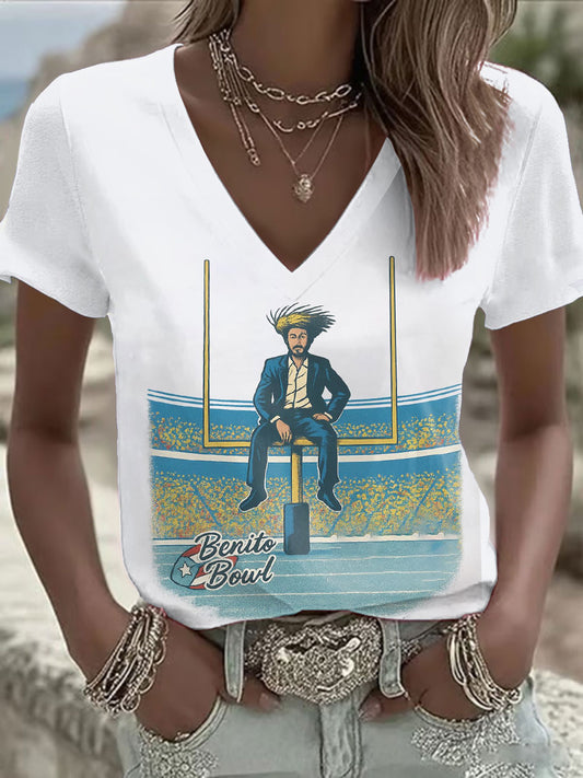 Women's Bunny Football Music Lover Printed T-shirt