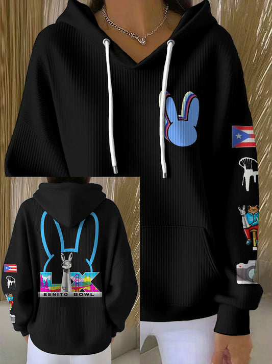 Women's Bunny Football Music Lover Printed Hoodie