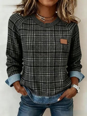 Women's Vintage Plaid Pattern Patchwork Art Sweatshirt