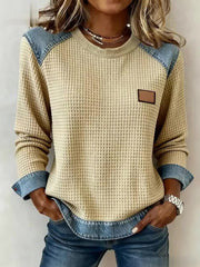 Women's Fashion Patchwork Design Waffle Sweatshirt