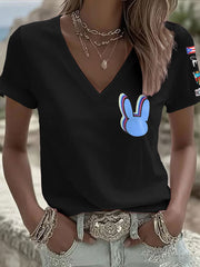 Women's Bunny Music Football Lover Printed T-shirt