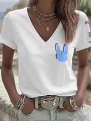 Women's Bunny Music Football Lover Printed T-shirt