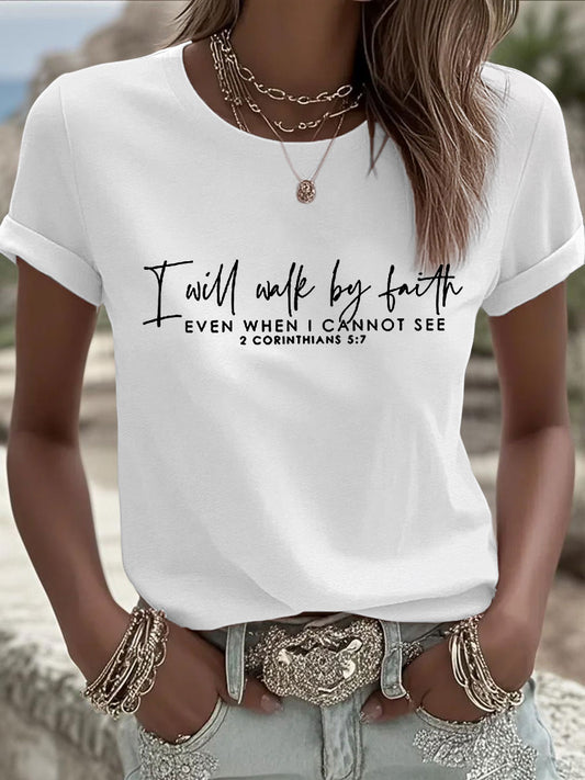 Women's Walking by Faith Tripping Constantly Cross Short Sleeve T-Shirt