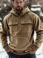 Men's Casual Solid Color Multi-Pocket Hoodie