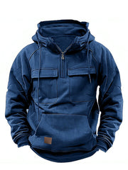 Men's Casual Solid Color Multi-Pocket Hoodie