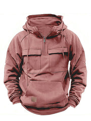 Men's Casual Solid Color Multi-Pocket Hoodie