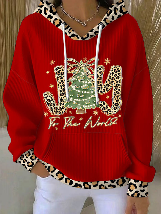 Women's  Joy To The World  Glitter Leopard Christmas Tree Hoodie