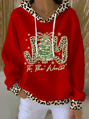 Women's  Joy To The World  Glitter Leopard Christmas Tree Hoodie