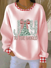 Women's Coquette Jesus Christmas Joy To The World  Ribbed Round-Neck Sweatshirt