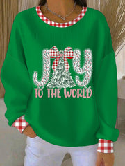 Women's Coquette Jesus Christmas Joy To The World  Ribbed Round-Neck Sweatshirt