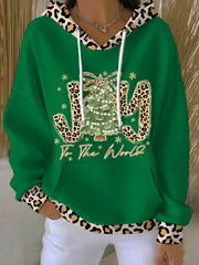 Women's  Joy To The World  Glitter Leopard Christmas Tree Hoodie